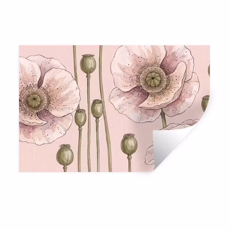 Bloemen - Zomer - Natuur - Aquarel - Roze Muursticker klein -3d