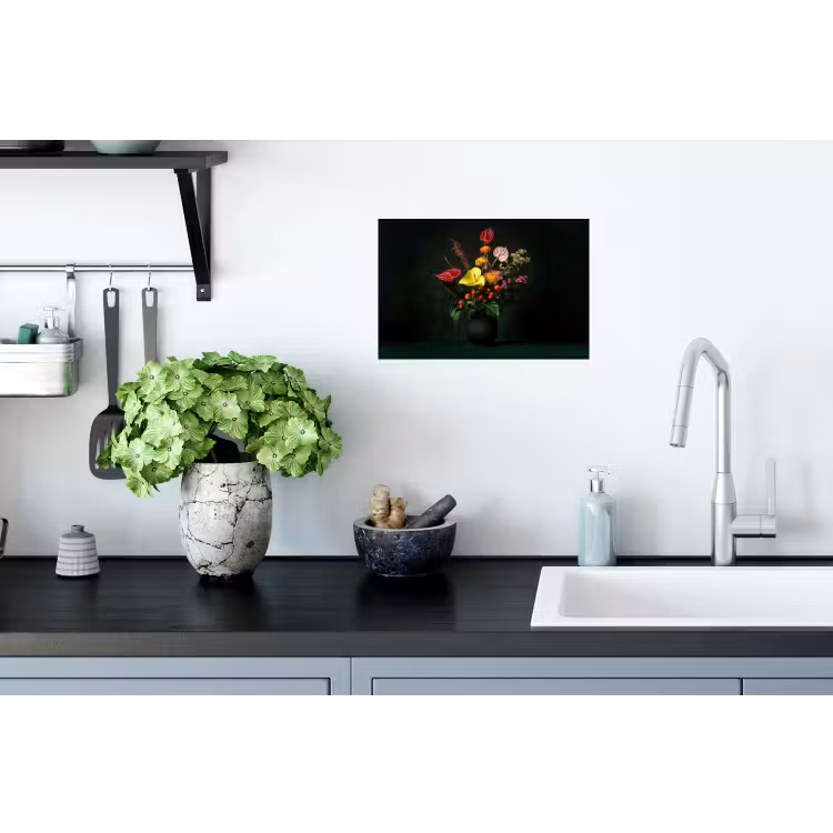 Bloemen - Vaas - Zwart Muursticker klein -keuken