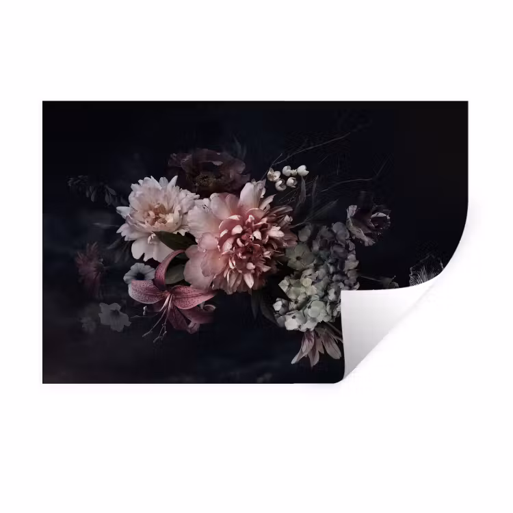 Bloemen - Vintage - Pastel - Zwart - Boeket Muursticker klein -3d