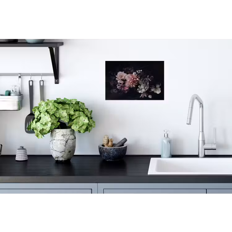 Bloemen - Vintage - Pastel - Zwart - Boeket Muursticker klein -keuken