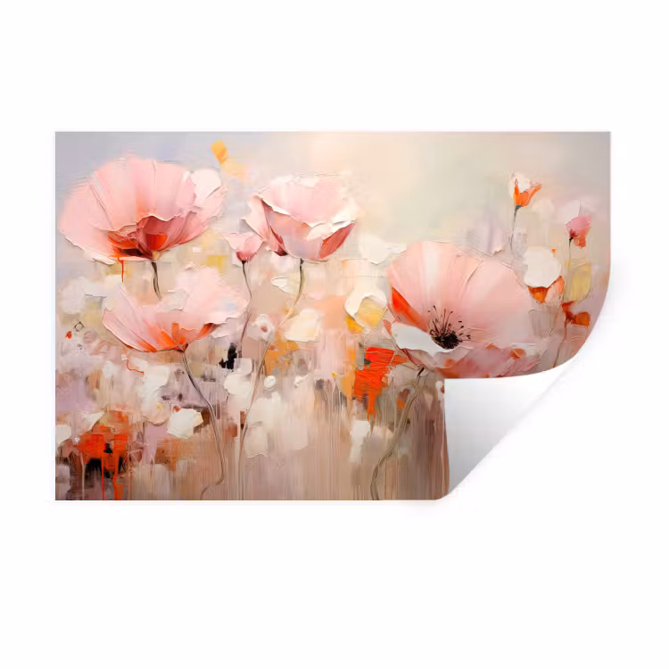 Bloemen - Watercolor - Roze - Abstract - Kunst Muursticker klein -3d