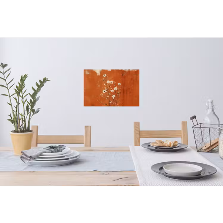 Bloemen - Wit - Subtiel - Roestkleur Muursticker klein -eettafel