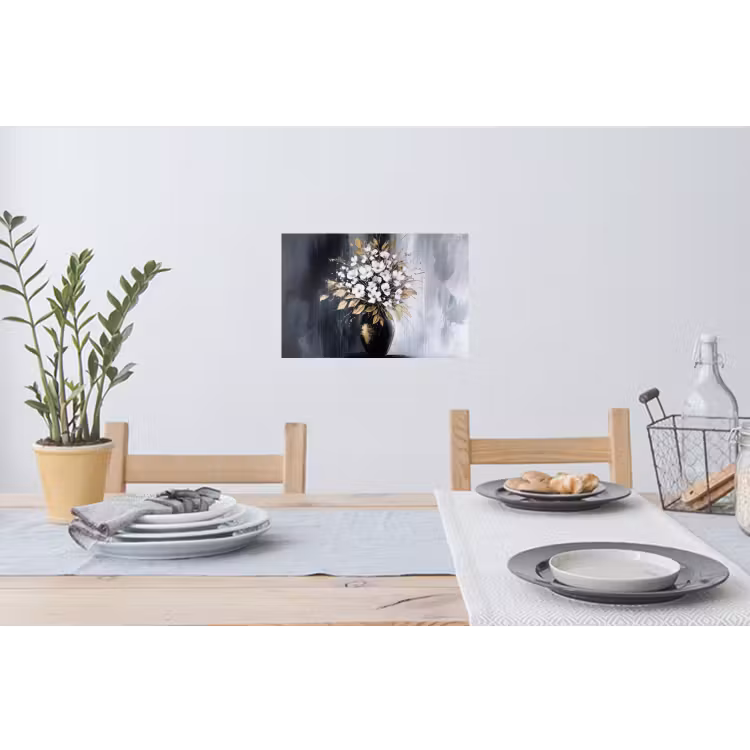 Bloemen - Wit - Vaas - Abstract Muursticker klein -eettafel