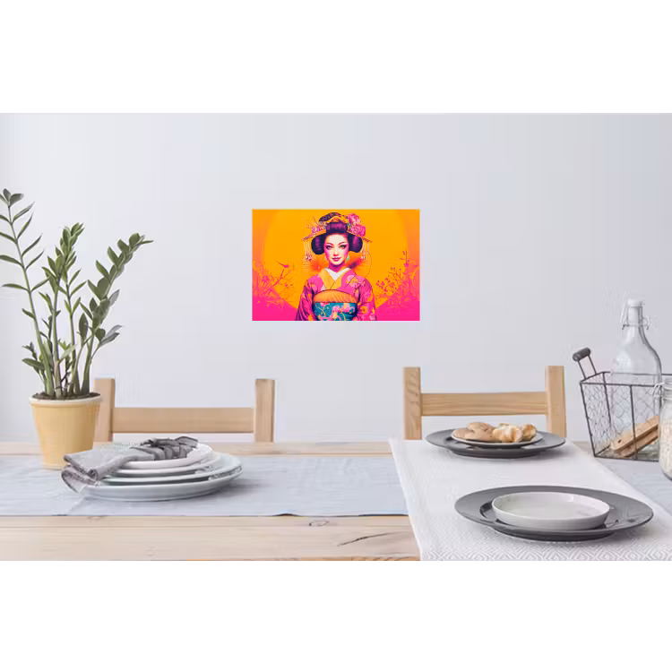 Bloemen - Vrouw - Kimono - Roze Muursticker klein -eettafel