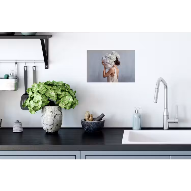 Bloemen - Vrouw - Wit Muursticker klein -keuken