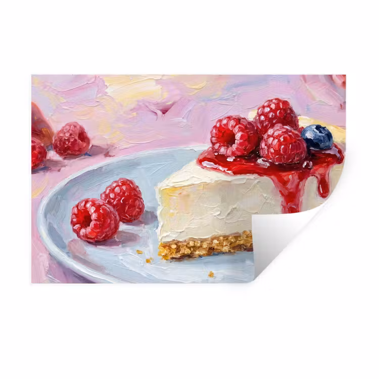 Eten - Cheesecake - Bessen - Abstract - Roze Muursticker klein -3d