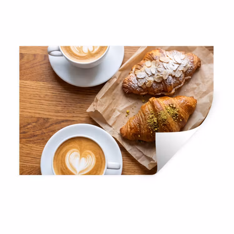 Eten - Croissant - Koffie - Ontbijt - Modern Muursticker klein -3d