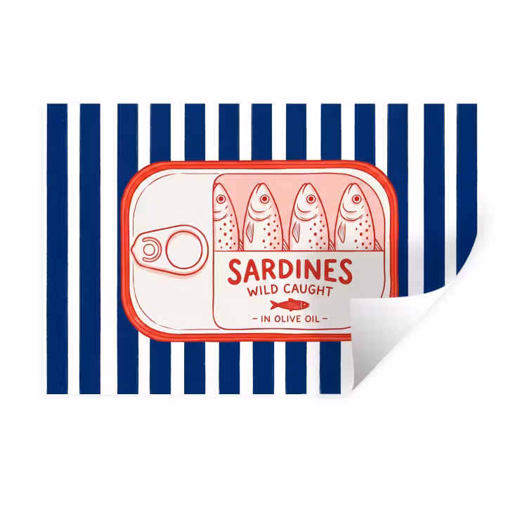 Eten - Vis - Blik - Illustratie - Rood Muursticker klein -3d