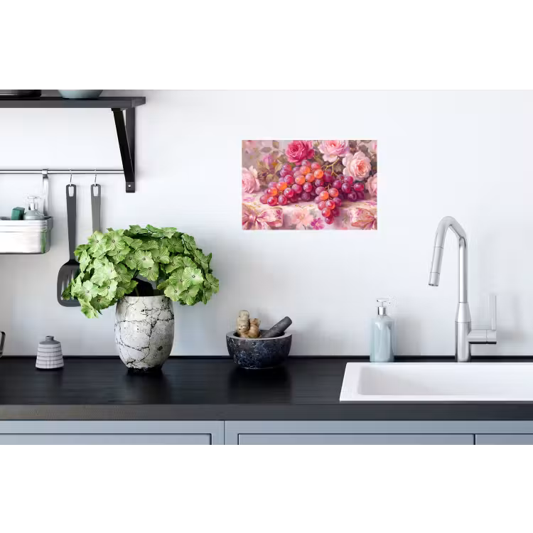 Eten - Bloemen - Stilleven - Roze - Goud Muursticker klein -keuken