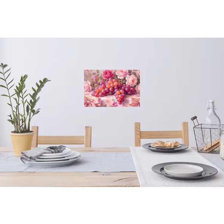 Eten - Bloemen - Stilleven - Roze - Goud Muursticker klein -eettafel