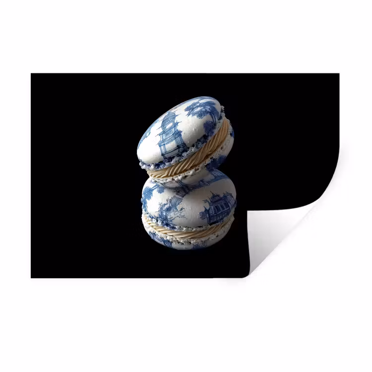 Eten - Macarons - Delfts blauw - Koekjes Muursticker klein -3d