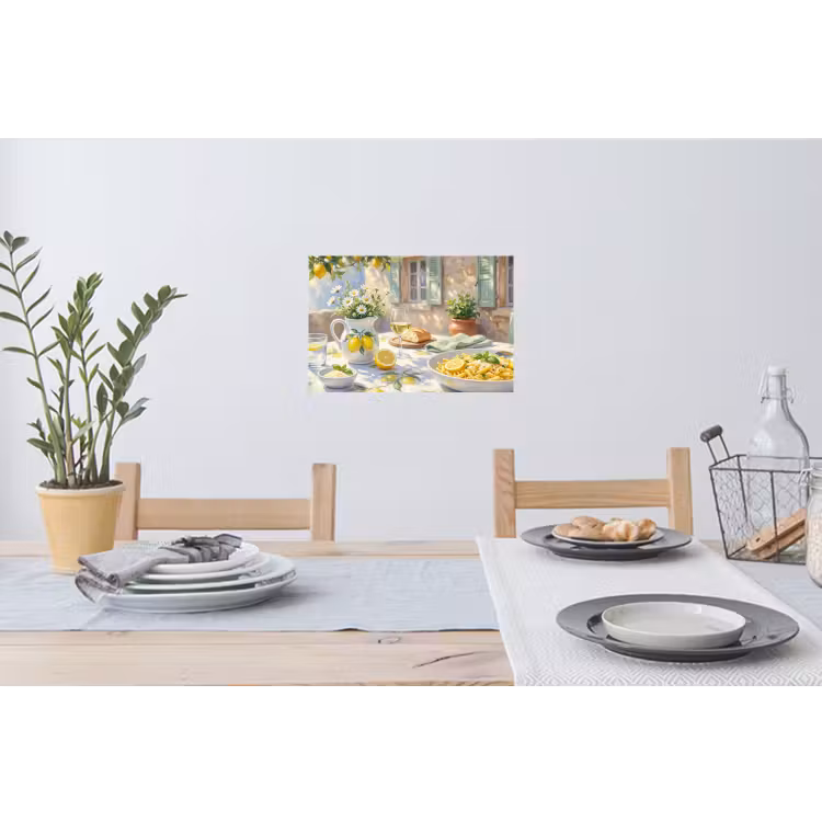 Eten - Terras - Zomer - Geschilderd - Geel Muursticker klein -eettafel