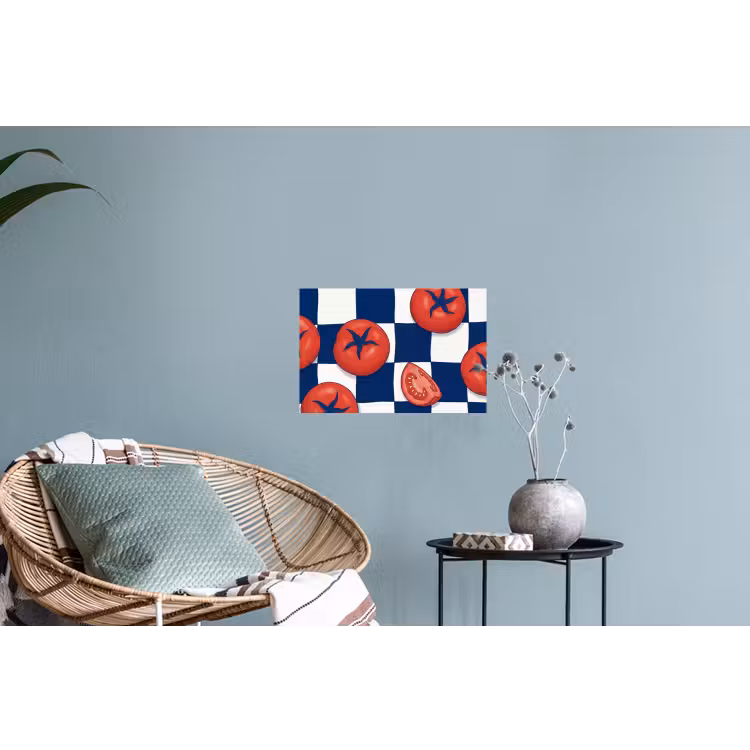 Eten - Tomaten - Keuken - Illustratie - Rood-Blauw Muursticker klein -plant