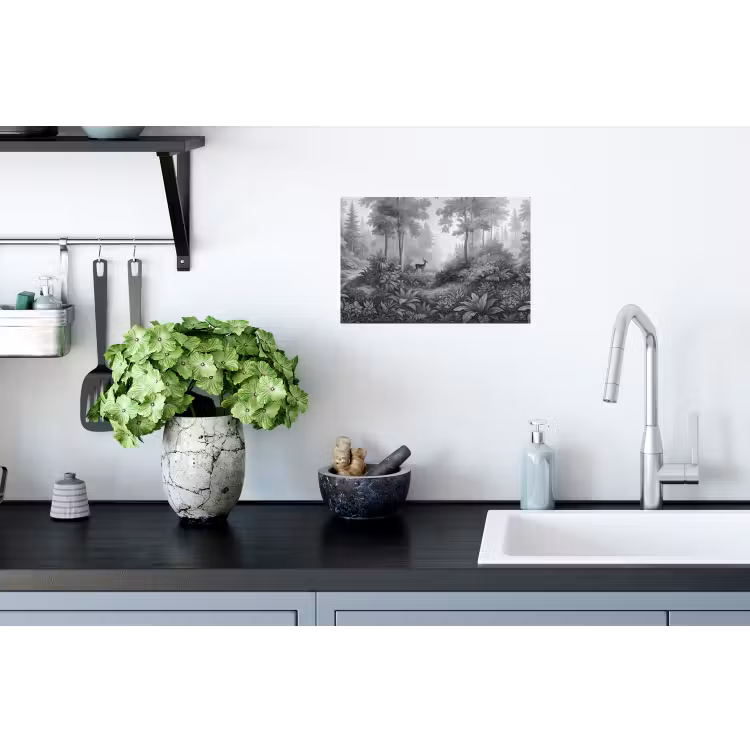 Bos - Hert - Zwart - Wit Muursticker klein -keuken