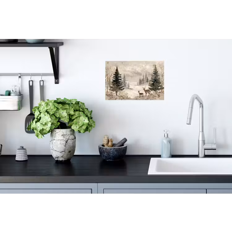 Bos - Herten - Winter - Sneeuw Muursticker klein -keuken