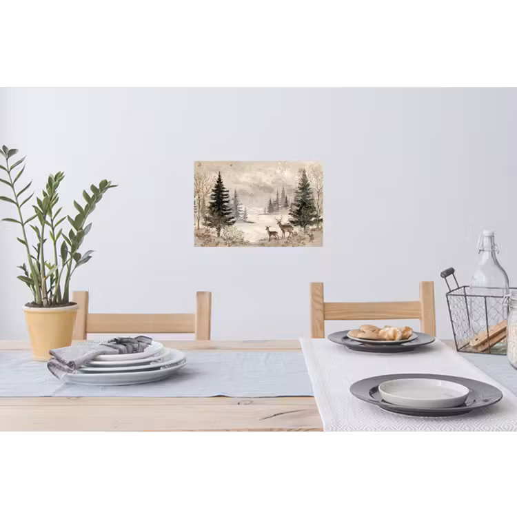 Bos - Herten - Winter - Sneeuw Muursticker klein -eettafel
