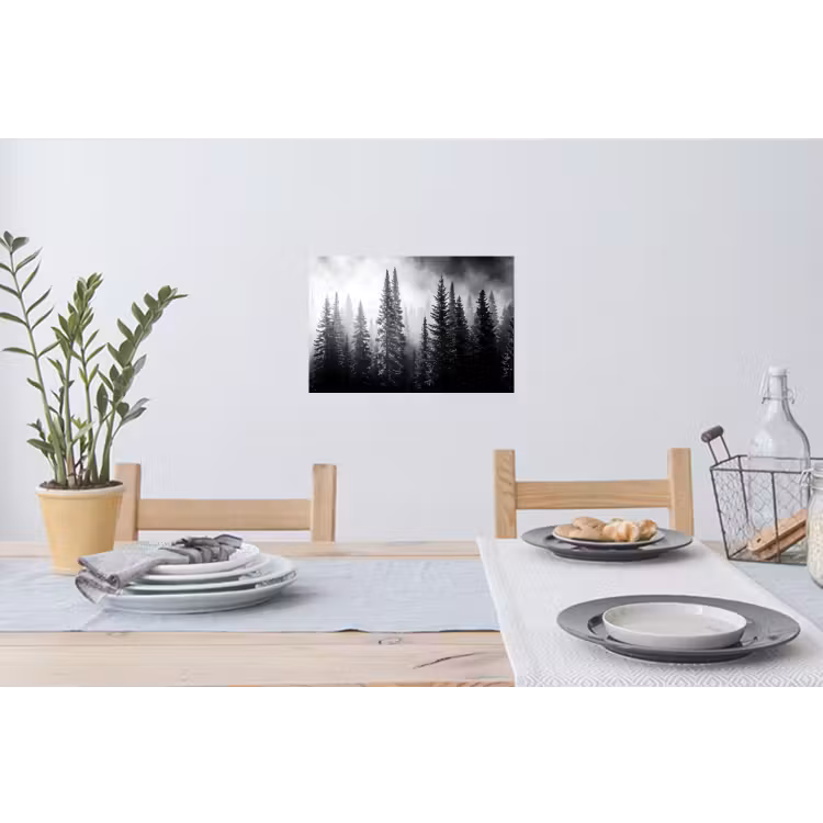 Bos - Mist - Winter - Monochroom - Natuur Muursticker klein -eettafel