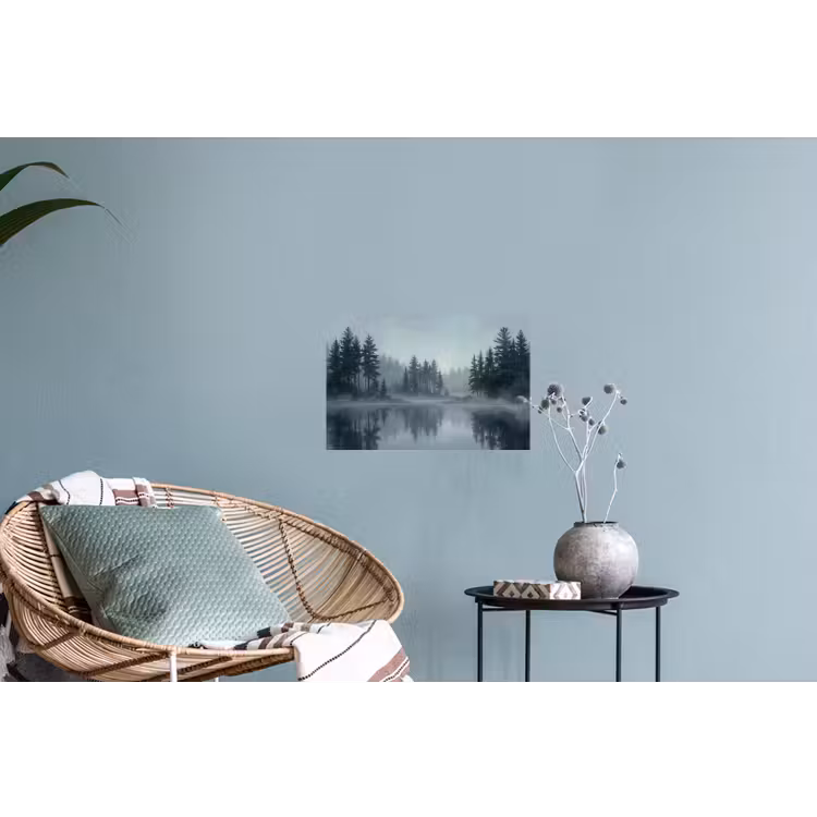 Bos - Meer - Mist - Natuur - Grijs Muursticker klein -plant