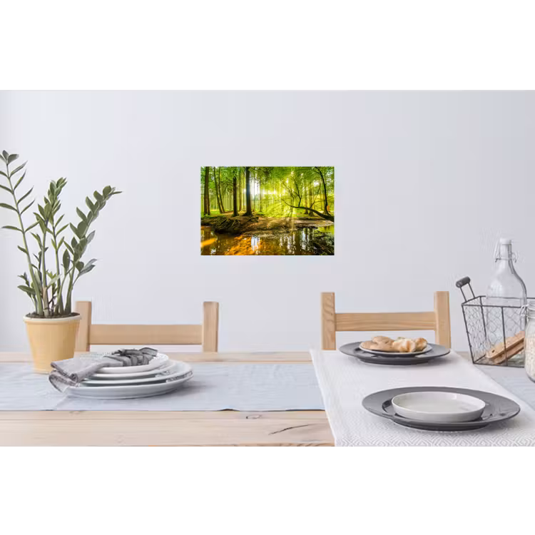 Bos - Landschap - Water - Bomen - Zon - Groen Muursticker klein -eettafel