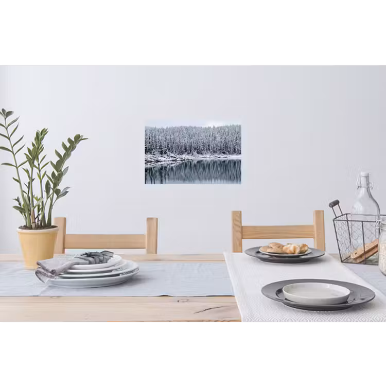 Bos - Reflectie - Meer - Winter - Serene Muursticker klein -eettafel