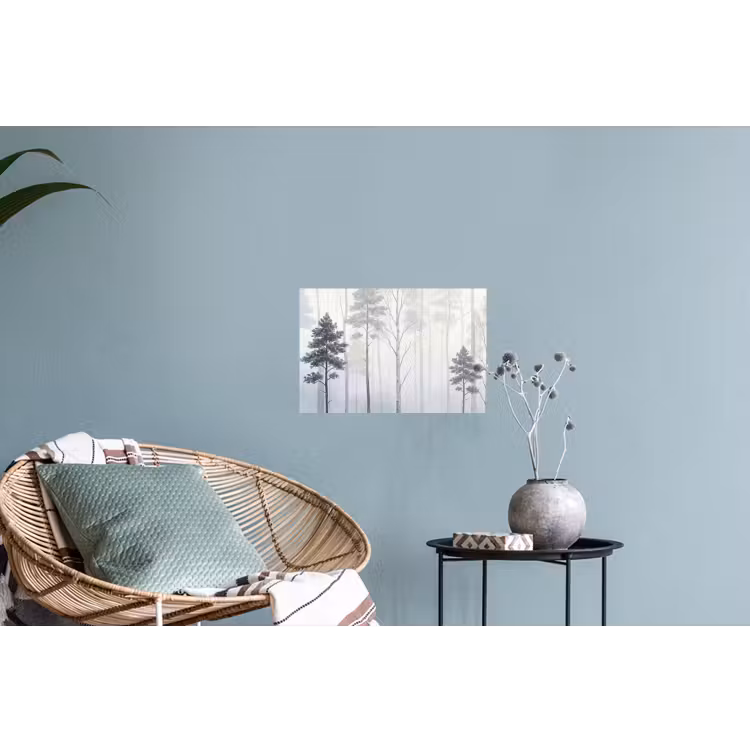 Bos - Bomen - Mist - Natuur - Illustratie - Grijs Muursticker klein -plant