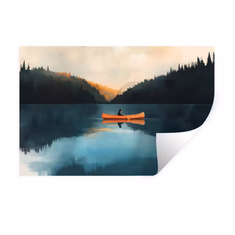 Bossen - Meer - Kano - Oranje Muursticker klein -3d