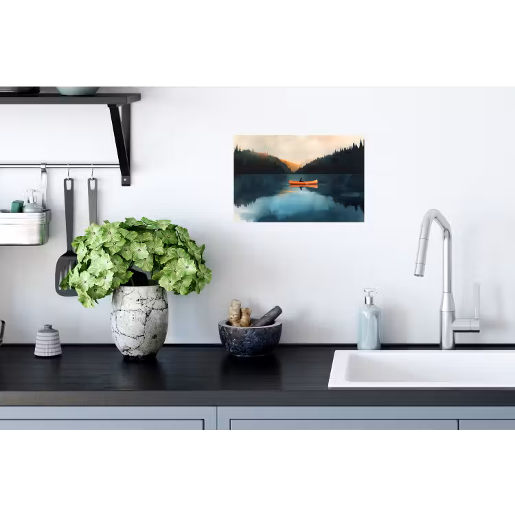 Bossen - Meer - Kano - Oranje Muursticker klein -keuken
