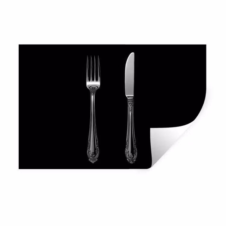 Vork - Mes - Zilver Muursticker klein -3d