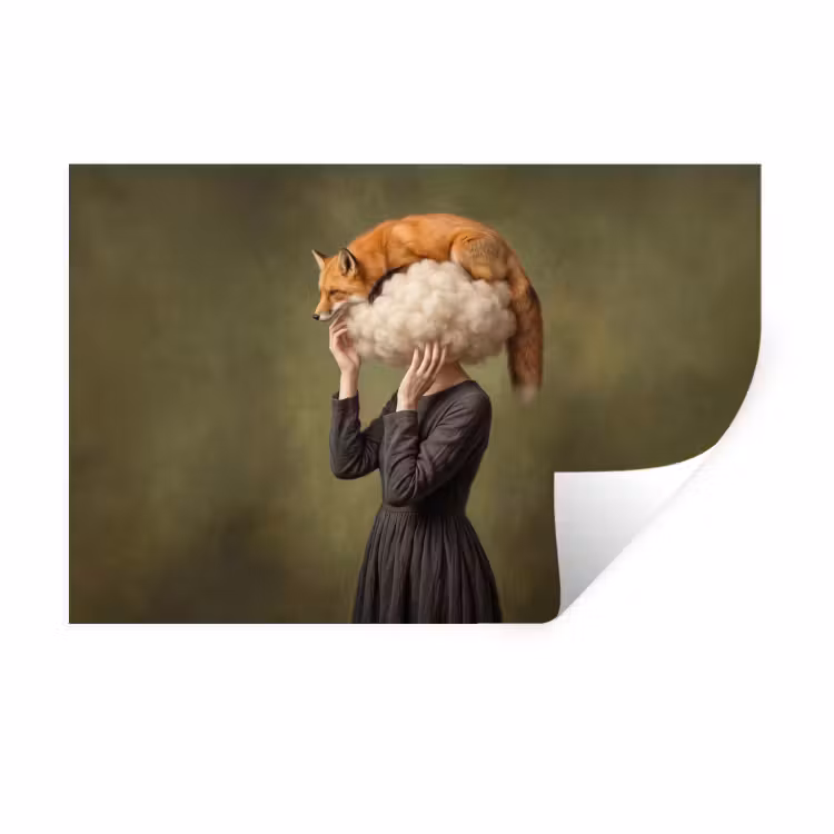Vos - Surrealistisch - Groen Muursticker klein -3d