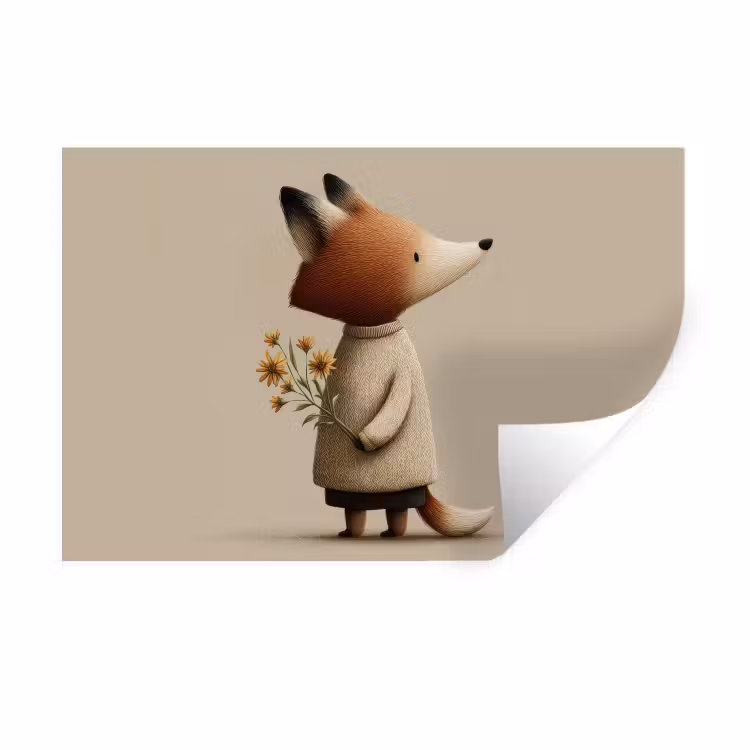 Vos - Gele bloemen - Minimalistisch Muursticker klein -3d