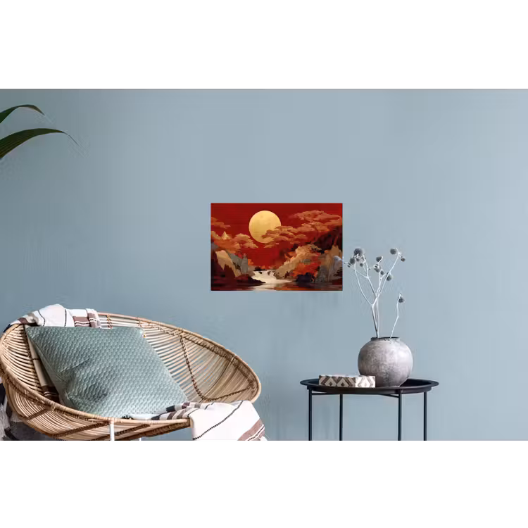 Volle maan - Landschap - Waterval Muursticker klein -plant