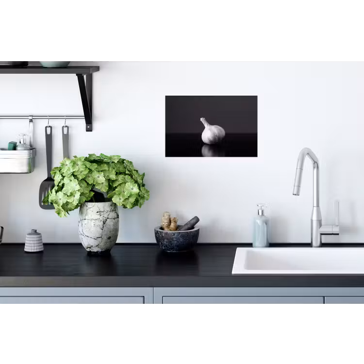 Knoflook - Zwart - Wit Muursticker klein -keuken