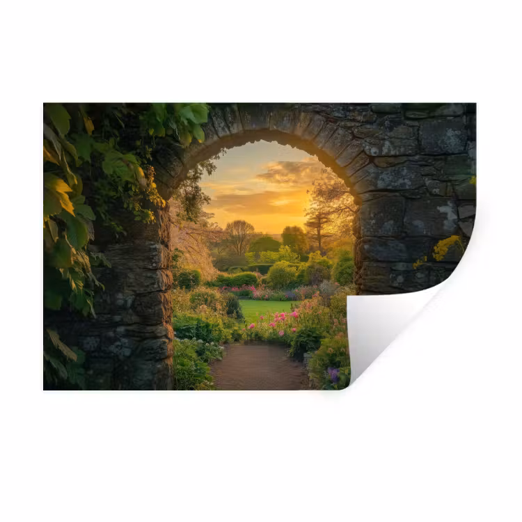 Poort - Planten - Zonsondergang Muursticker klein -3d