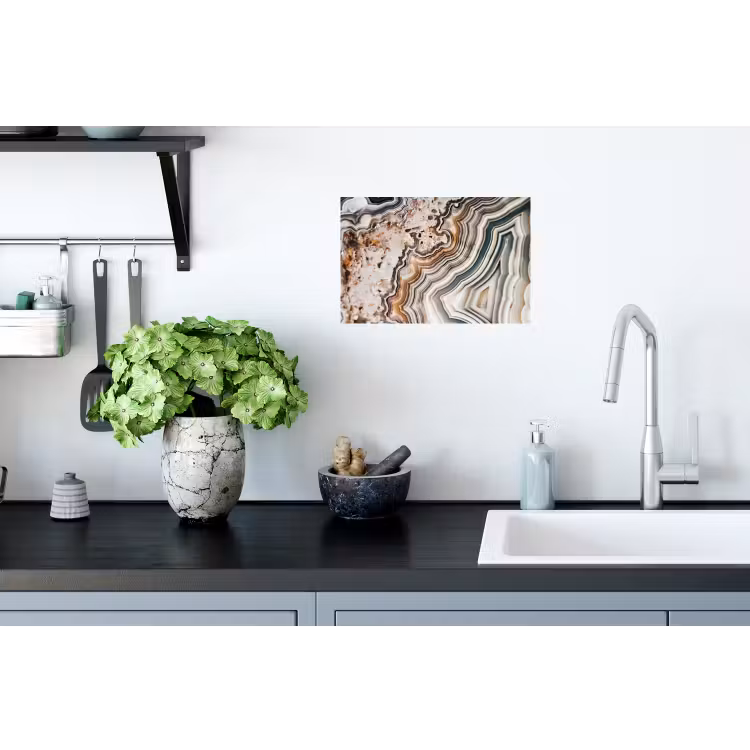 Binnenkant van een geode uit de natuur met groene en oranje kleuren Muursticker klein -keuken