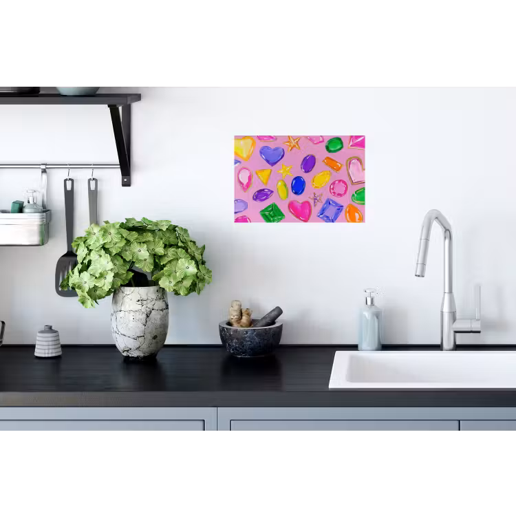 Edelstenen - Vormen - Hartje - Kleurrijk Muursticker klein -keuken