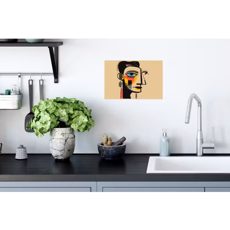 Geometrisch - Felle kleuren - Kubistische stijl Muursticker klein -keuken