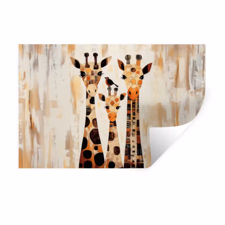 Giraffen - Cartoon - Crème Muursticker klein -3d