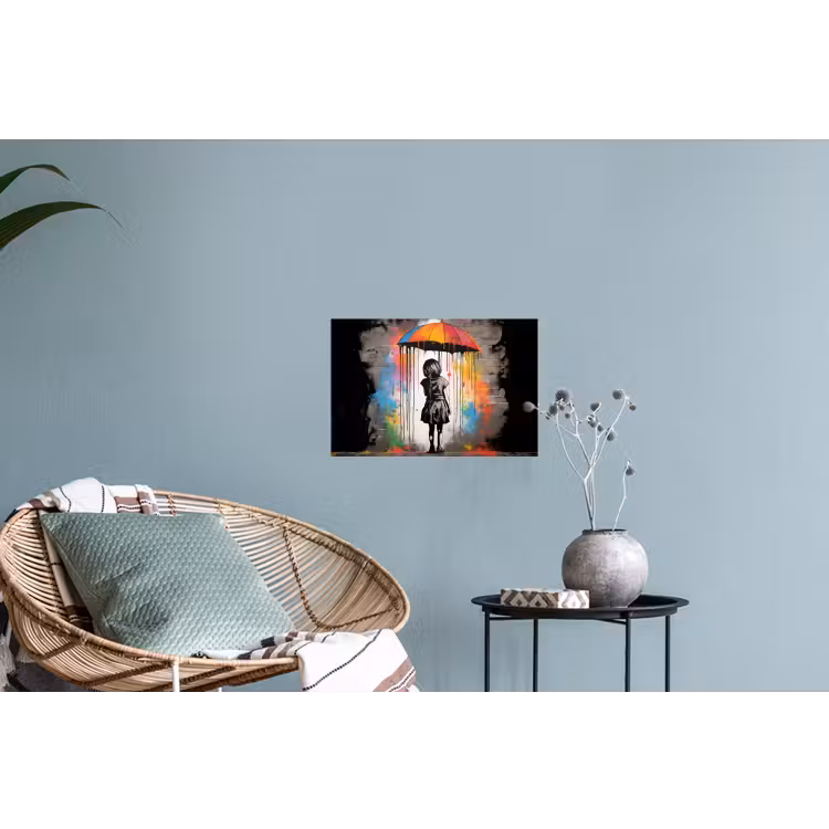 Meisje - Kunst - Paraplu - Graffiti - Kleuren - Muur Muursticker klein -plant