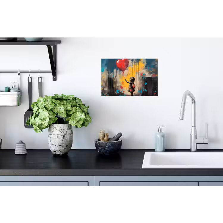 Meisje - Ballon - Hart - Graffiti Muursticker klein -keuken