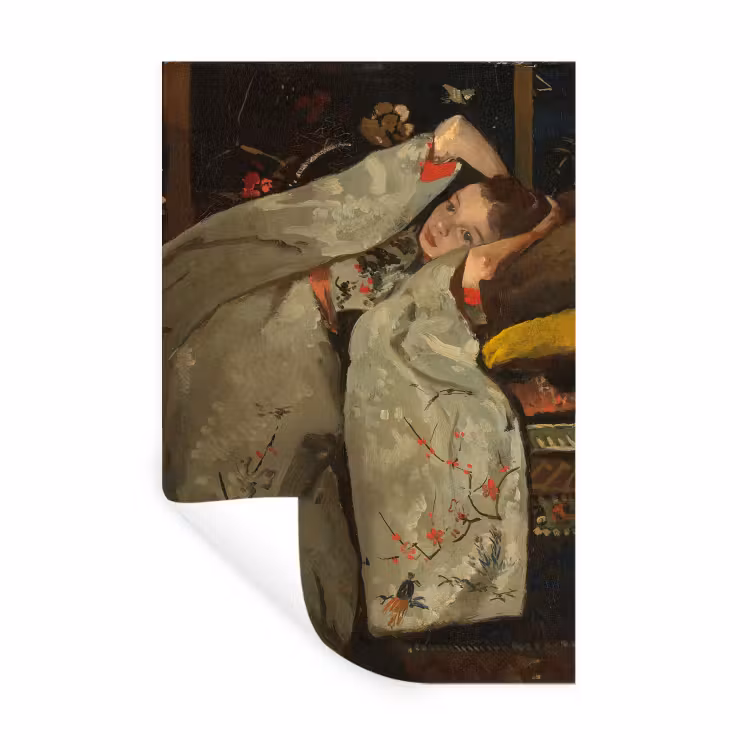 Meisje in witte kimono - Schilderij van George Hendrik Breitner Muursticker klein -3d
