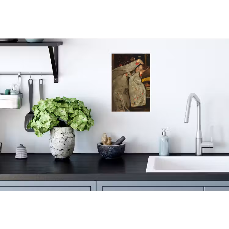 Meisje in witte kimono - Schilderij van George Hendrik Breitner Muursticker klein -keuken