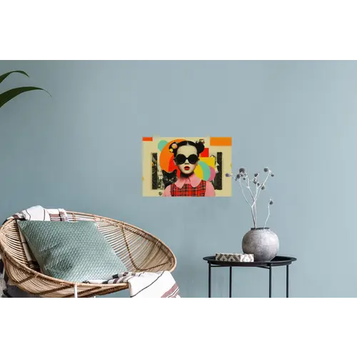 Meisje - Zonnebril - Kat - Retro Muursticker klein -plant