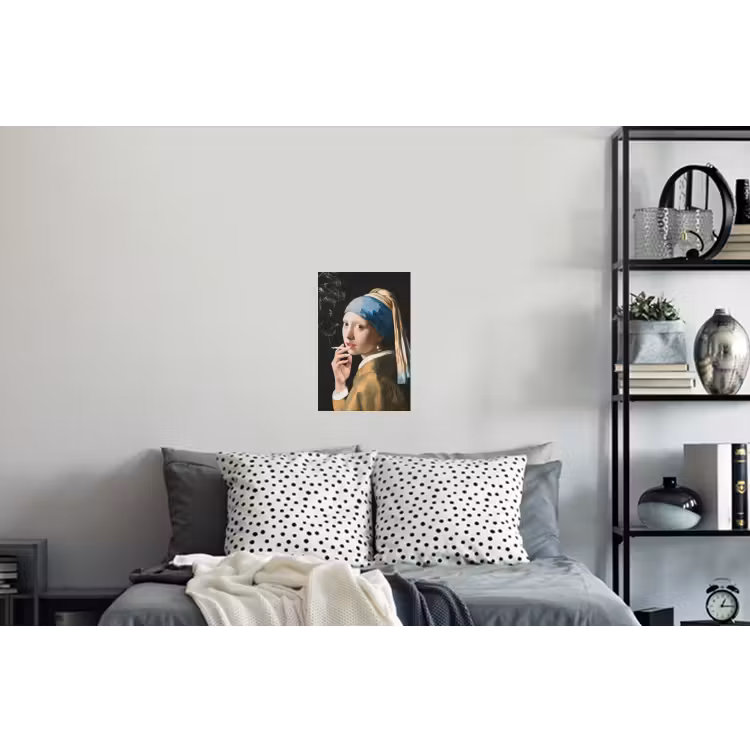 Meisje met de parel - Johannes Vermeer - Sigaretten Muursticker klein -slaapkamer