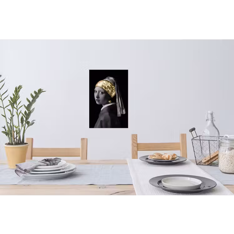 Meisje met de parel - Johannes Vermeer - Goud Muursticker klein -eettafel