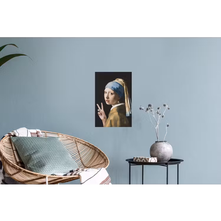 Meisje met de parel - Johannes Vermeer - Peace Muursticker klein -plant