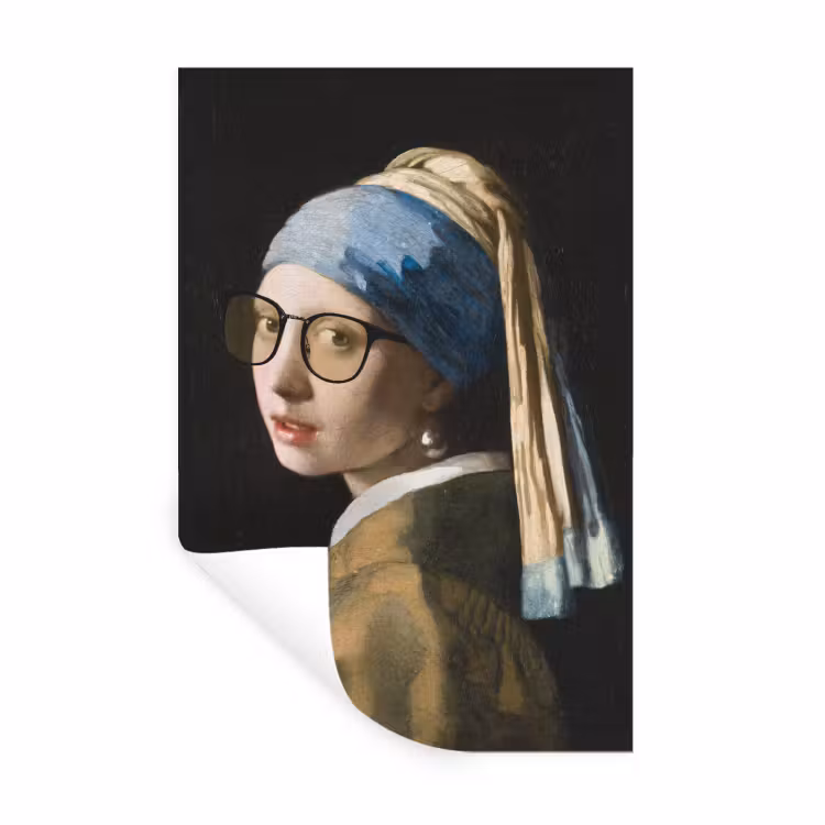 Meisje met de parel - Johannes Vermeer - Bril Muursticker klein -3d