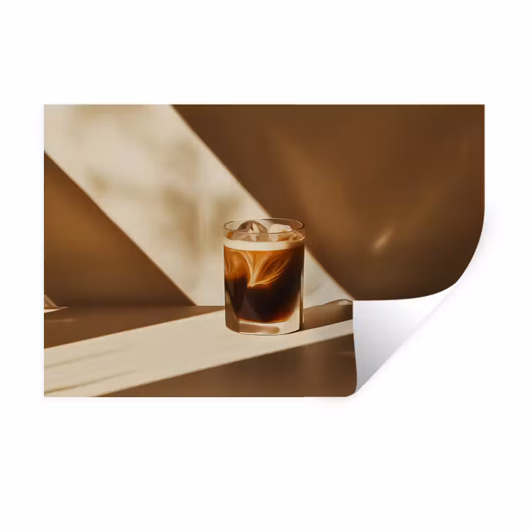 Glas - Ijskoffie - Schaduw - Bruin Muursticker klein -3d