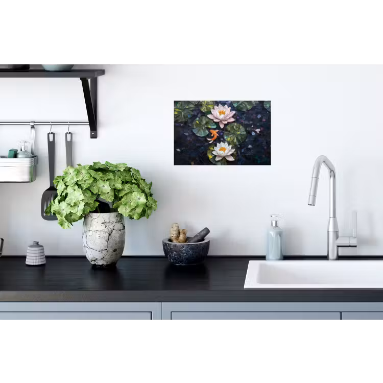 Glasstukjes - Leliebladeren - Vis - Oranje Muursticker klein -keuken