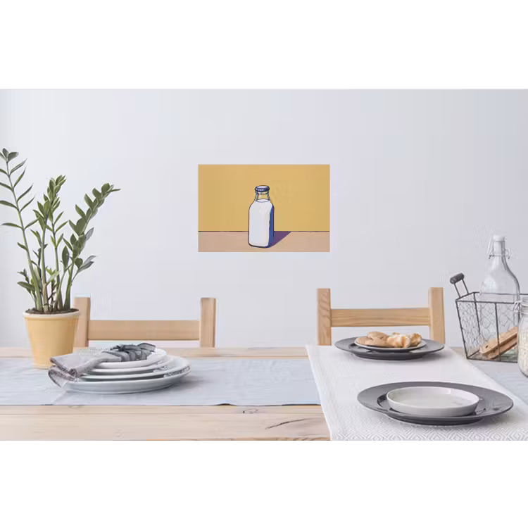 Glazen - Fles - Illustratie - Melk Muursticker klein -eettafel