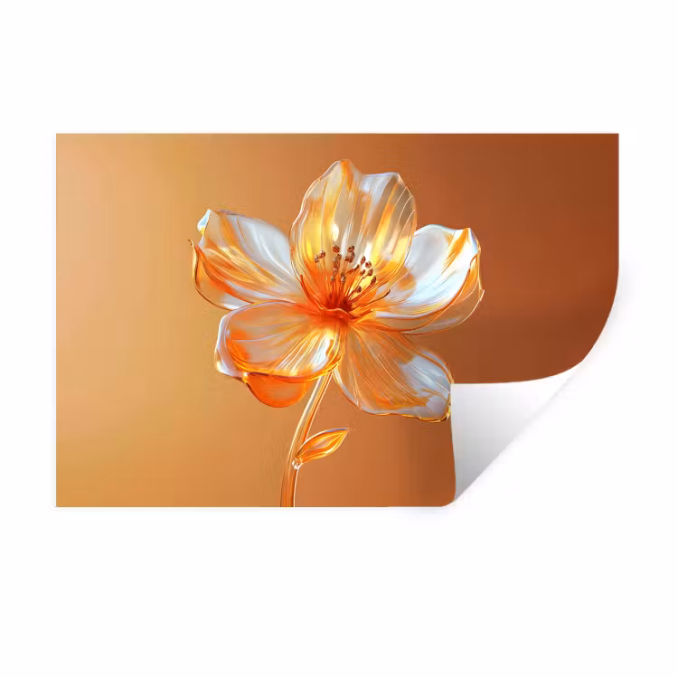 Glazen - Bloem - Oranje Muursticker klein -3d
